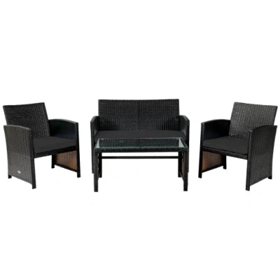 Costway 4 Pieces Patio Rattan Cushioned Furniture Set With Coffee Table-black