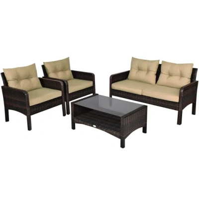 Costway 4 Pieces Patio Rattan Free Combination Sofa Set With Cushion And Coffee Table In Multi