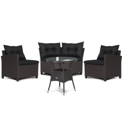 Costway 4 Pieces Patio Rattan Furniture Set Cushioned Sofa Glass Table-black In Multi