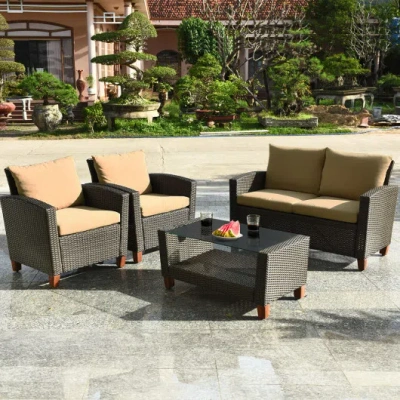 Costway 4 Pieces Patio Rattan Furniture Set With Cushions In Black