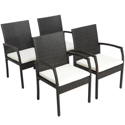 Costway 4 Pieces Patio Wicker Dining Armchair Set With Soft Zippered Cushion-set Of 4 In Black