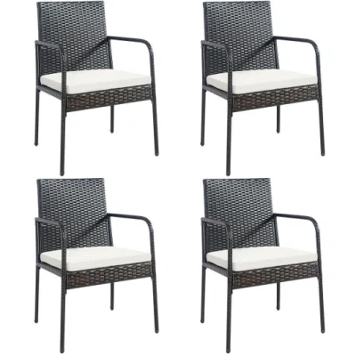Costway 4 Pieces Patio Wicker Rattan Dining Set With Comfy Cushions In Multi