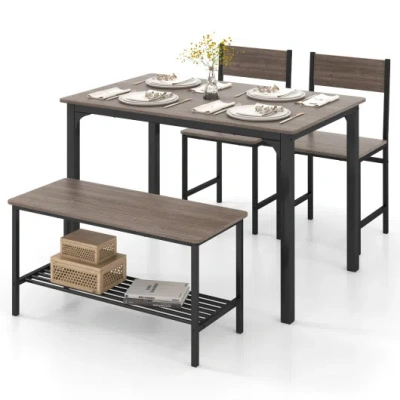 Costway 4 Pieces Rustic Dining Table Set With 2 Chairs And Bench-gray In Brown