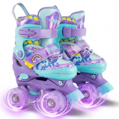 Costway 4 Sizes Adjustable Kids Roller Skates With Light-up Wheels And Safety Protection-purple In Multi
