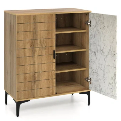 Costway 4 Tier Farmhouse Shoe Storage Cabinet With Removable Shelves And Metal Legs-oak In Brown