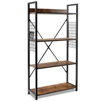 Costway 4 -tier Industrial Open Storage Bookshelf-coffee In Multi
