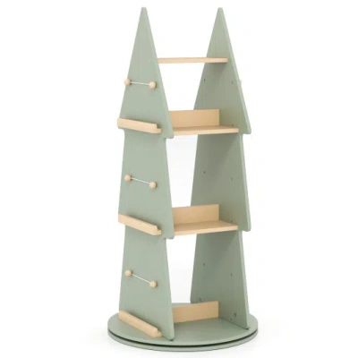 Costway 4 Tier Tree Shape Kids Rotating Bookshelf 360° Display Rack Storage Organizer-green