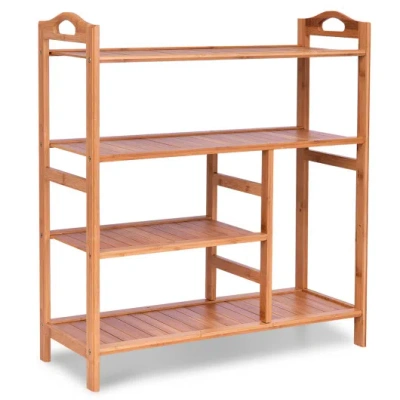 Costway 4 Tiers Multifunction Bamboo Storage Shoe Rack For Entryway Hallway In Brown
