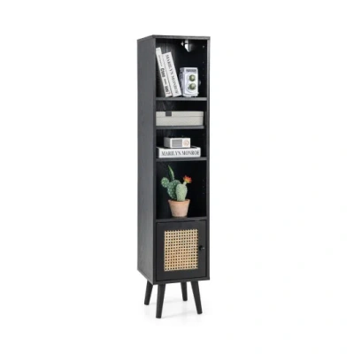 Costway 4 Tiers Rattan Storage Cabinet With Slim Design-black In Multi