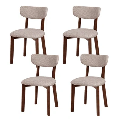 Costway 4 Upholstered Chairs With Solid Rubber Wood Frame And Curved Backrest For Dining Room-brown