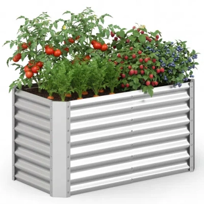 Costway 4 X 2 X 2 Ft Galvanized Raised Garden Bed Rectangular Galvanized Metal Planter Box-silver In Gray