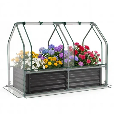 Costway 4 X 2 X 3 Feet Small Galvanized Raised Garden Bed With Greenhouse Cover-black In Multi