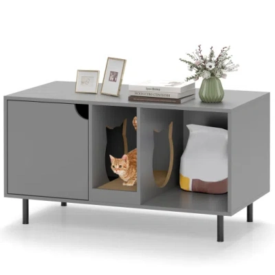 Costway 40 Inch Cat Litter Box Enclosure For 2 Cats Hidden Cat Washroom-gray In Multi