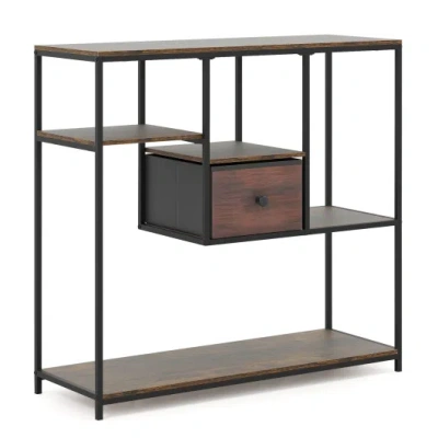 Costway 40 Inch Console Table Behind Sofa Couch With Storage-rustic Brown In Black