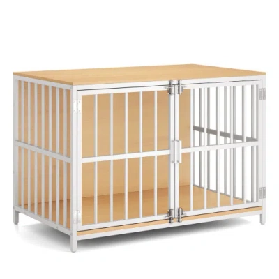 Costway 40 Inch Dog Crate Furniture Dog Kennel With Dual Lockable Double Doors-natural In Black
