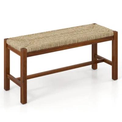 Costway 40 Inch Long Wood Bench With Solid Rubber Wood Frame-walnut In Brown