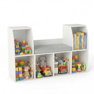 Costway 40 Inches Kids Bookshelf With Reading Nook Bookcase With 6 Open Cubes-white