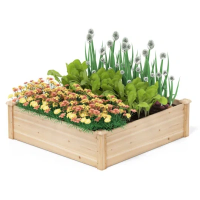 Costway 40" X 40" Outdoor Wood Raised Garden Bed-natural In Multi