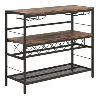 Costway 41 Inch 4-tier Bar Table With Wine Rack And 4 Rows Of Glass Holders-rustic Brown