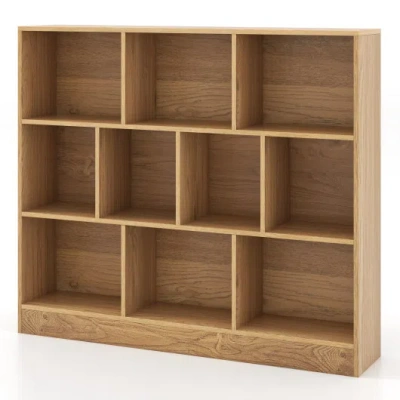 Costway 41 Inches Wooden Toy Storage Organizer With 10 Cubes For Kids-natural In Brown