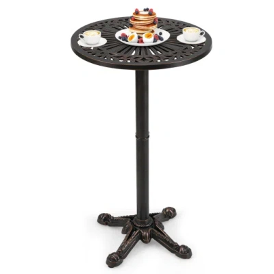 Costway 41.5 Inch Patio Round Bar Table Cast Aluminum Bistro Table For Garden-bronze In Multi