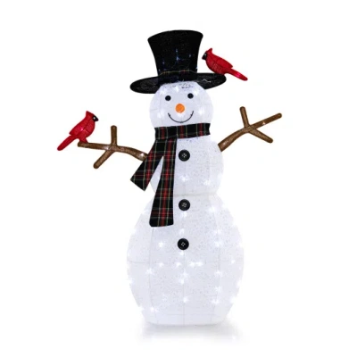 Costway 4.2 Feet Lighted Snowman And Redbirds Christmas Decoration In White