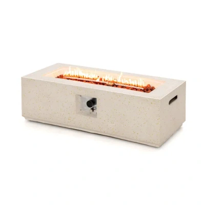 Costway 42 Inch 50, 000 Btu Rectangle Terrazzo Fire Pit Table With Pvc Cover-white In Neutral