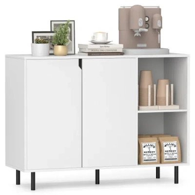 Costway 42 Inch Sideboard Buffet Cabinet Kitchen With Adjustable Shelves-white