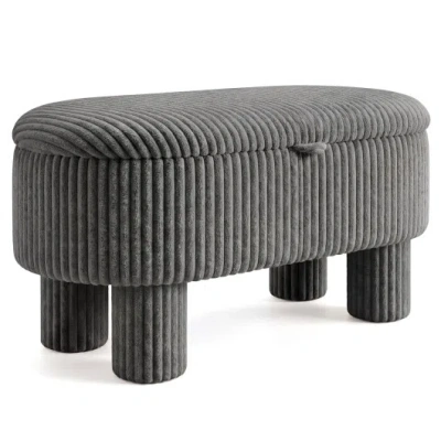 Costway 42 Inch Storage Ottoman Bench Corduroy Fabric Upholstered Foot Stool-gray