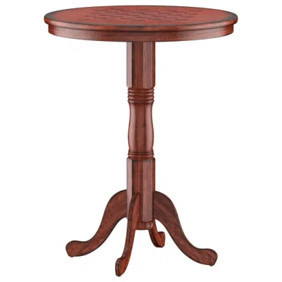 Costway 42 Inch Wooden Round Pub Pedestal Side Table With Chessboard In Brown