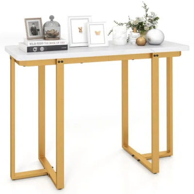 Costway 42 Inches Modern Faux Marble Entryway Table With Geometric Metal Frame-white In Multi