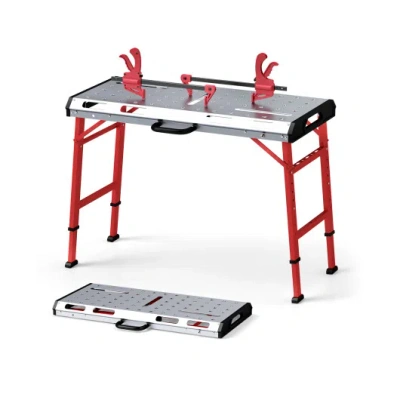 Costway 42 Inches X 21 Inches Welding Table With Adjustable Height And 2 Bar Clamps-silver In Gray