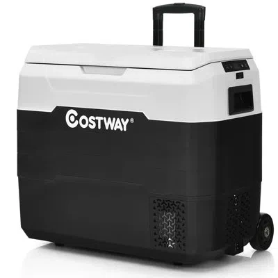 Costway 42 Qt Portable Car Refrigerator -4°f To 50°f Dual-zone Car Cooler Gray In White