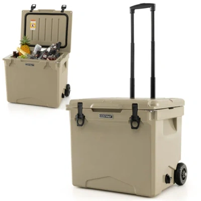 Costway 42 Quart Hard Cooler With Wheels And Handle-tan In Neutral