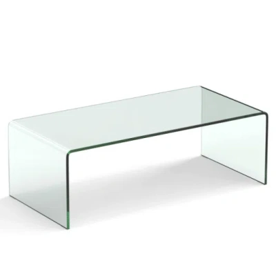 Costway 42 X 19.7 Inch Clear Tempered Glass Coffee Table With Rounded Edges-transparent In White