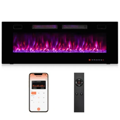 Costway 42/50/60/72 Inch Ultra-thin Electric Fireplace With Decorative Crystals-50 Inches In Black