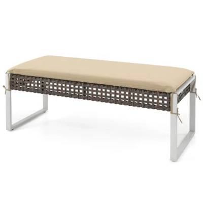 Costway 43 Inch Patio Rectangle Ottoman With Metal Legs And Seat Cushion-beige In Multi