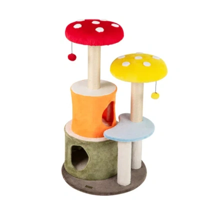 Costway 43 Inch Tall Cat Tree Cute With 2 Condos And Padded Platforms-multicolor
