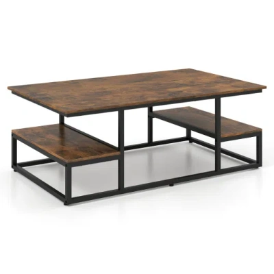 Costway 43" Rectangle Coffee Table With Storage And Open Shelves-rusticbrown In Multi