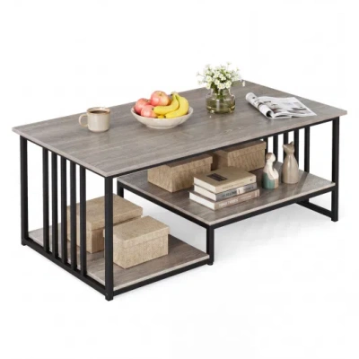 Costway 43.5" Coffee Table 2-tier With Open Storage Shelf-oak In Brown