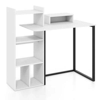 Costway 43.5" Computer Desk With Charging Station And Ergonomic Monitor Stand-white