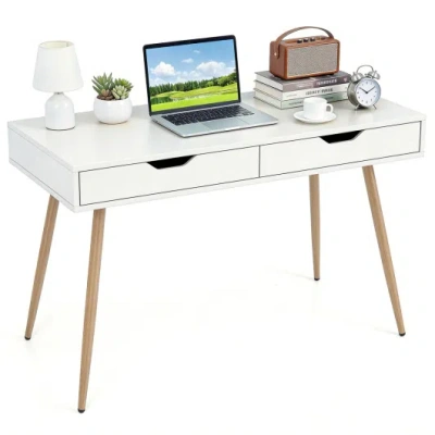 Costway 43.5 Inch Computer Desk With 2 Drawers For Small Spaces-white
