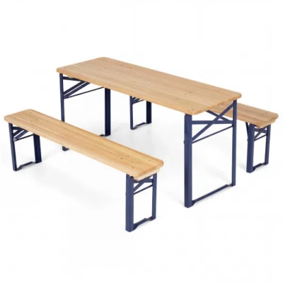Costway 43.5 Inch Folding Kids Picnic Table & Bench Set No Assembly Wooden Toddler Table-navy In Multi