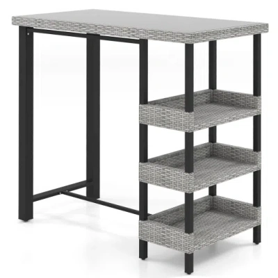 Costway 43.5 Inch Outdoor Bar Table With Tempered Glass Top In Gray