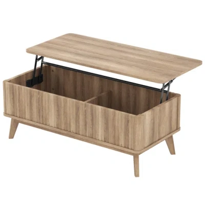 Costway 43.5" Rectangle Wooden Fluted Lift Top Coffee Table-walnut In Brown
