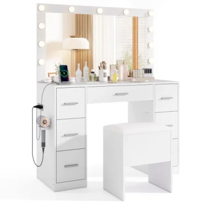 Costway 43.5-inche Vanity Desk With Mirror And Lights For Bedroom-white