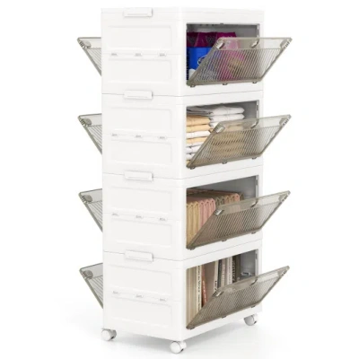 Costway 44 Gal 4-pack Stackable Plastic Storage Bins With Lid For Bedroom Living Room-white