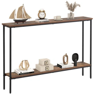 Costway 44 Inch Console Table With Shelf With Dual Anti-tipping Kits-rustic Brown In Black