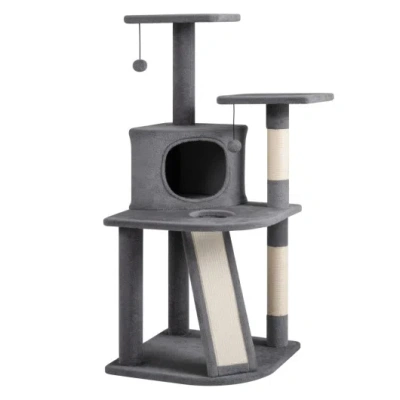 Costway 44 Inch Tall Kitten Tower With Condo And 2 Plush Perches-light Gray