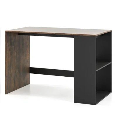 Costway 44 Inch Wooden Computer Desk With Bookshelf For Small Space-rustic Brown And Black